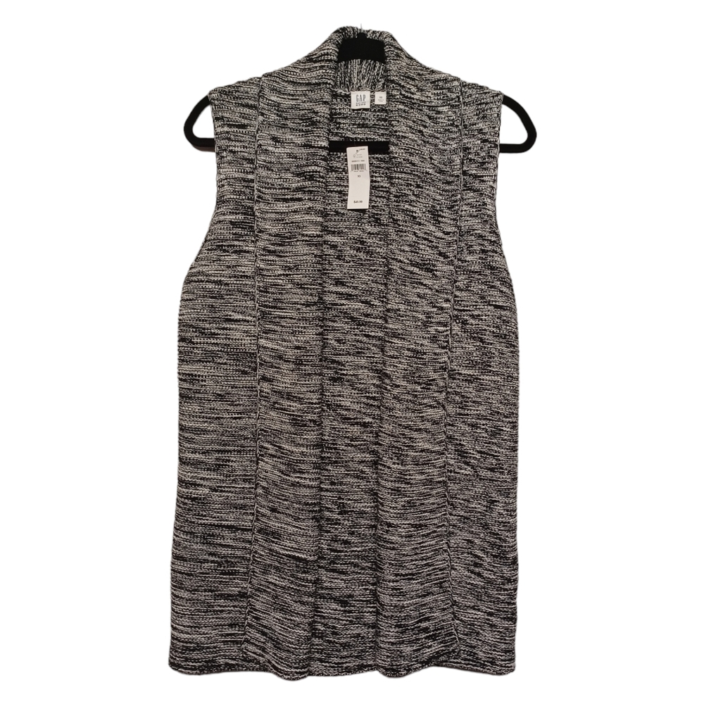 GAP FOR GOOD Shawl Black Gray Marled Print Sleeveless Open Sweater X-Small NWT
